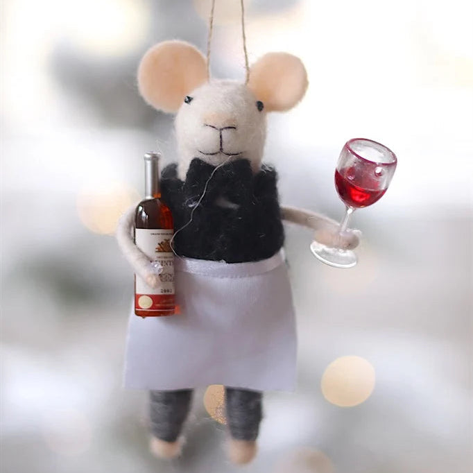 Felt Mice Ornament: Sommelier Sam Mouse Holiday Ornament