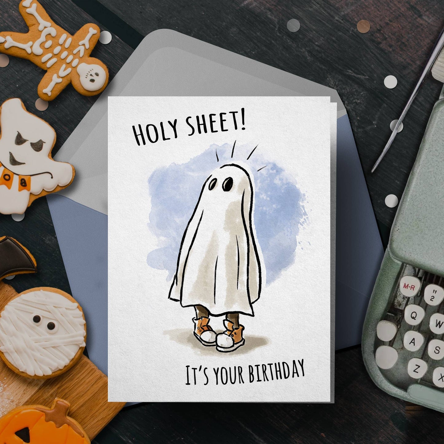 "Holy Sheet!" - Funny Ghost, Horror, Halloween Birthday Card