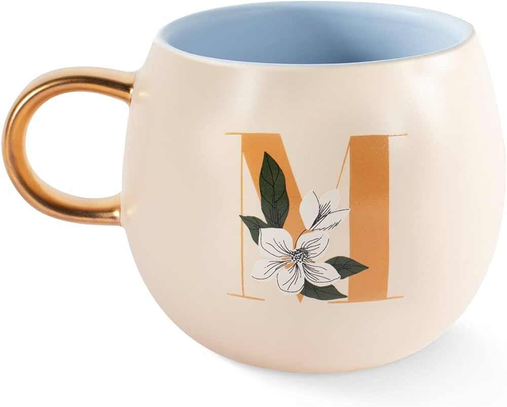 Monogram Floral Round Ceramic Mug 14oz