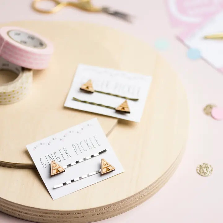 Wooden Teepee Hair Slides
