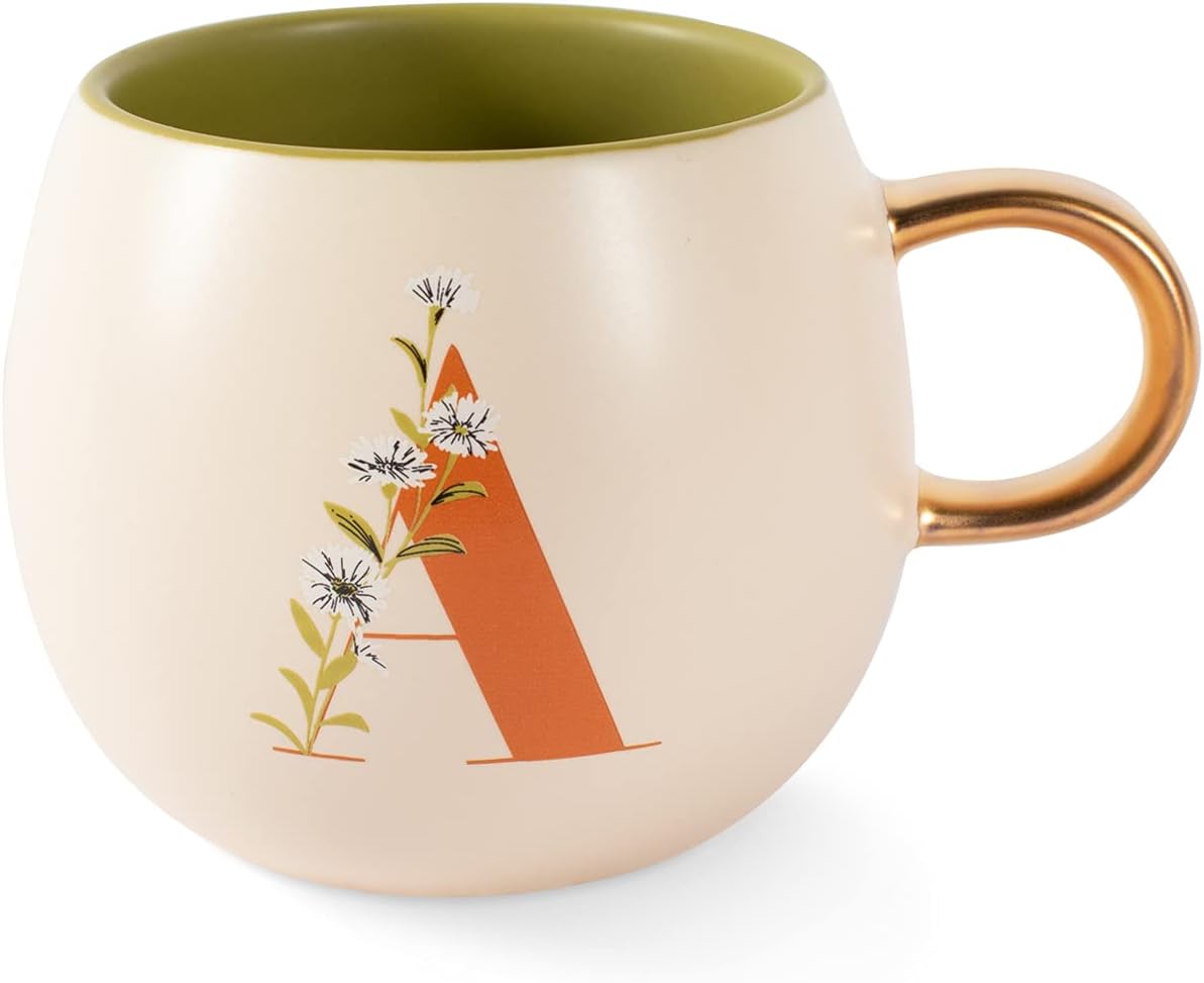 Monogram Floral Round Ceramic Mug 14oz