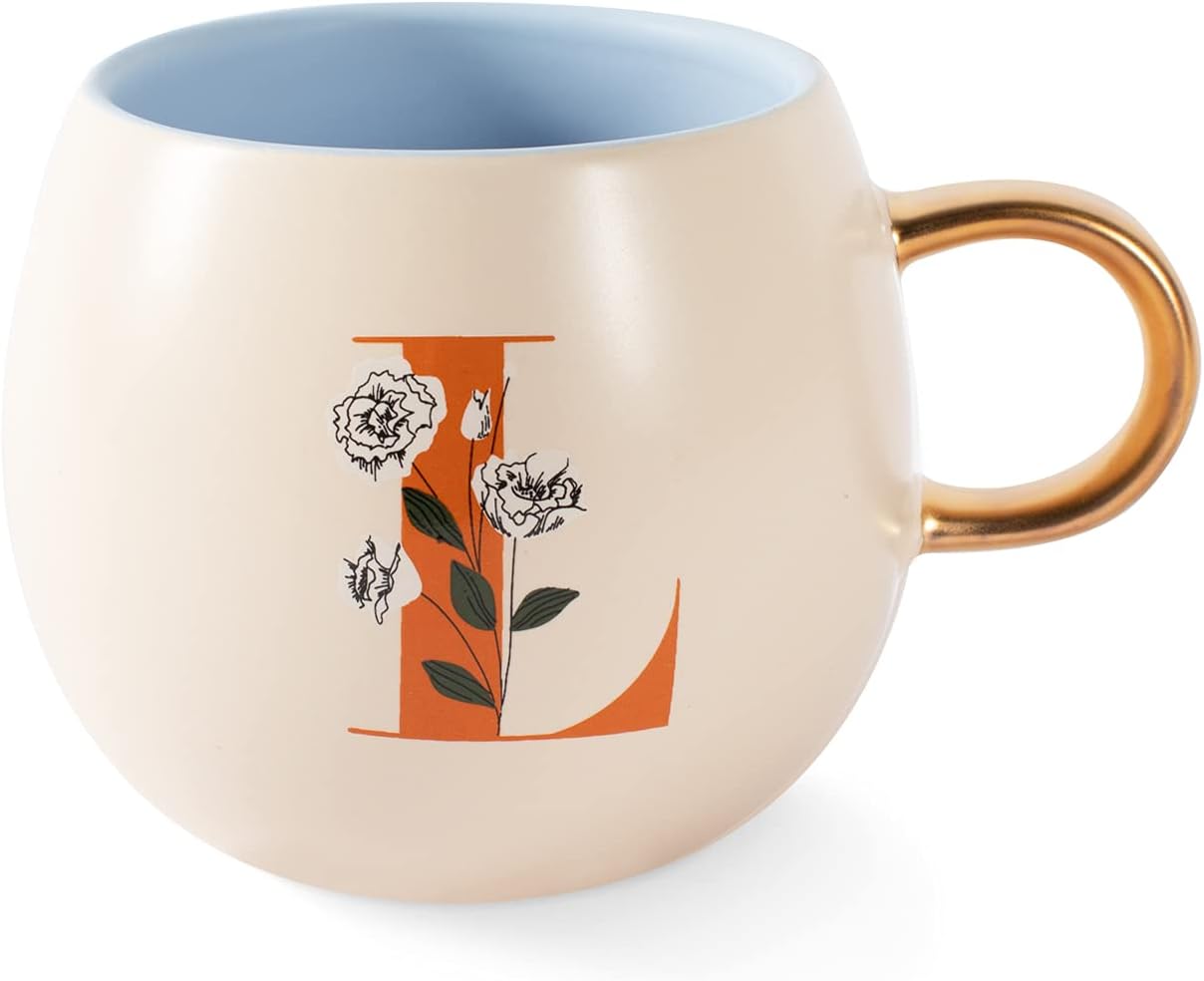 Monogram Floral Round Ceramic Mug 14oz