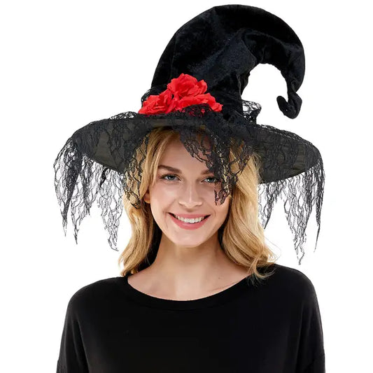 Black Roses Lace Witch Hat
