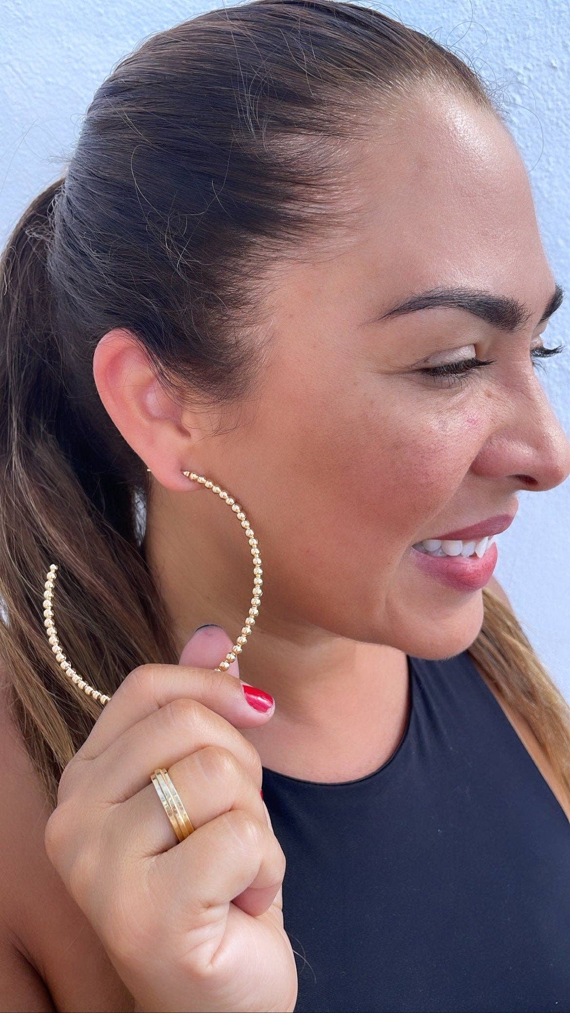 18k Gold Filled Extra Large Beaded Hoops