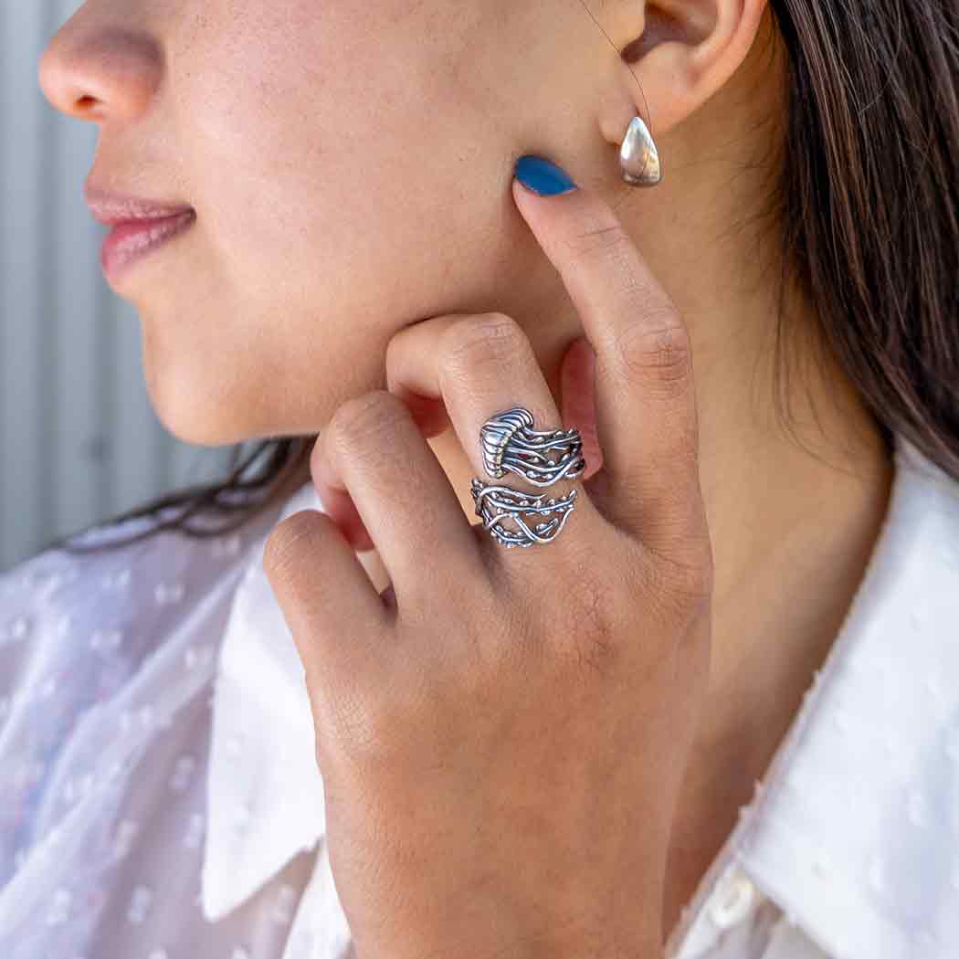 Sterling Silver or Bronze Adjustable Jellyfish Ring