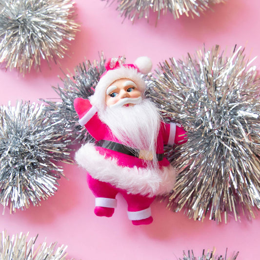 Retro Dancing Christmas Santa Ornament | Electric Pink