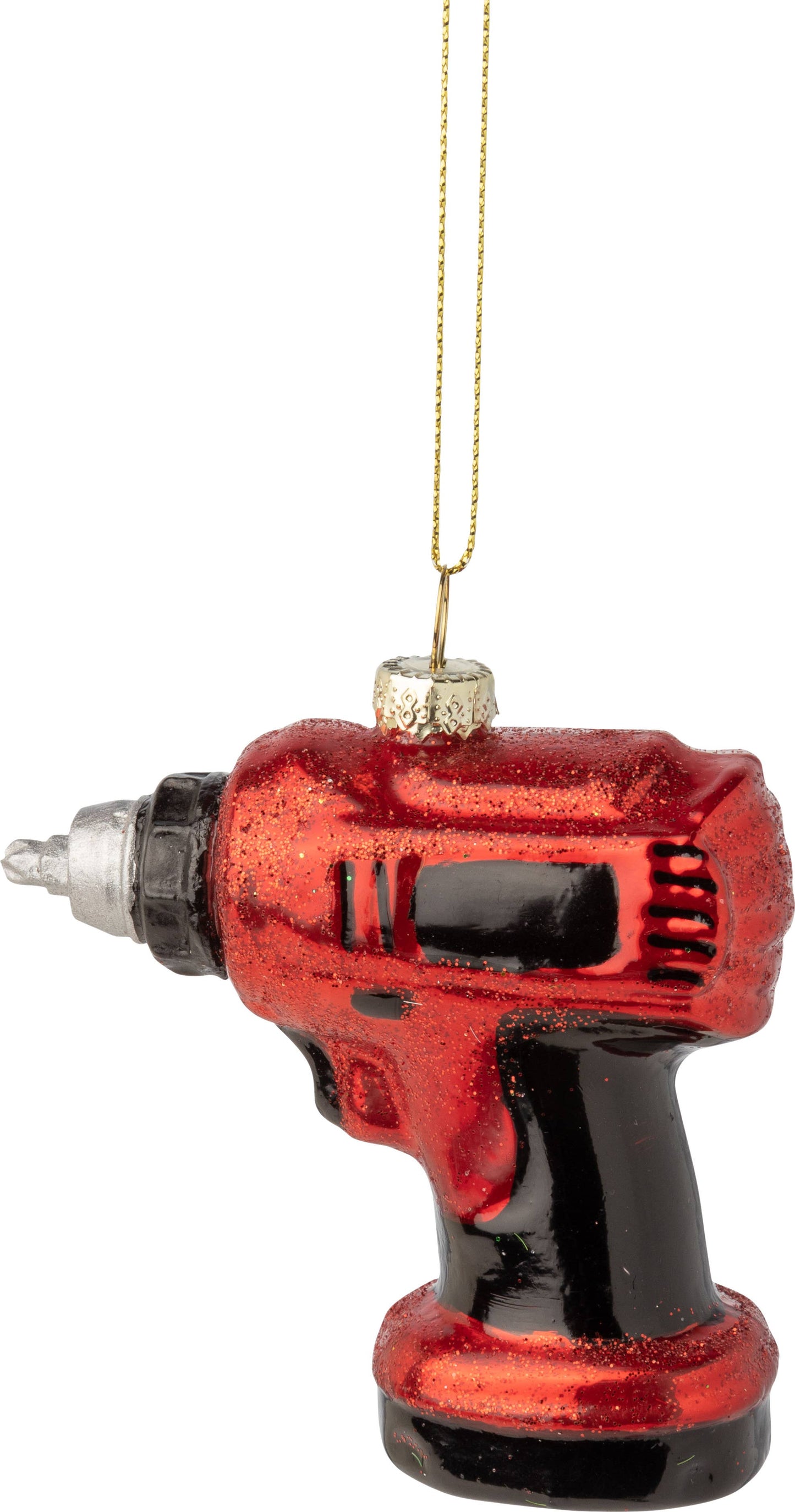 Glass power drill ornament, 3.5 in