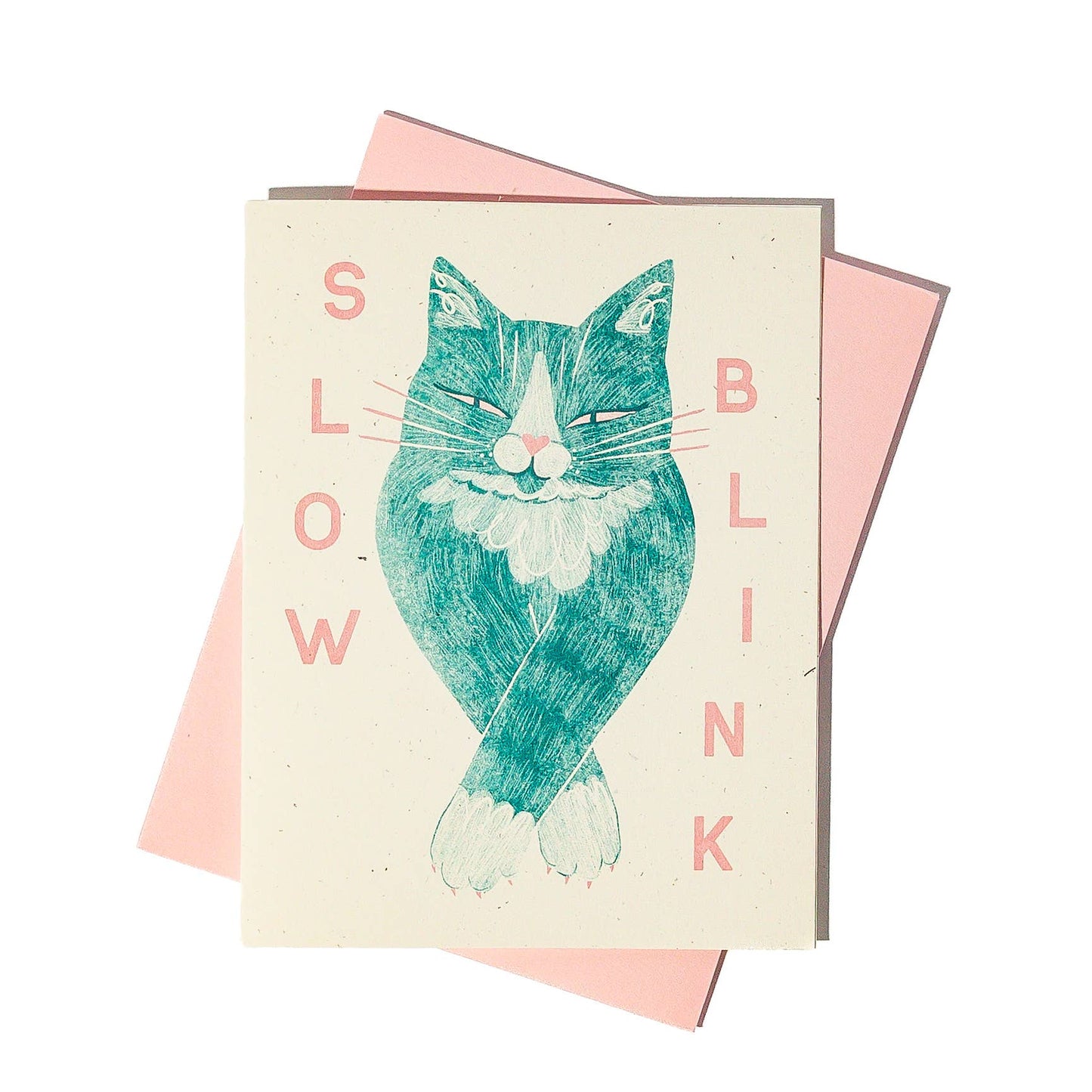 Slow Blink Cat - Risograph Greeting Card