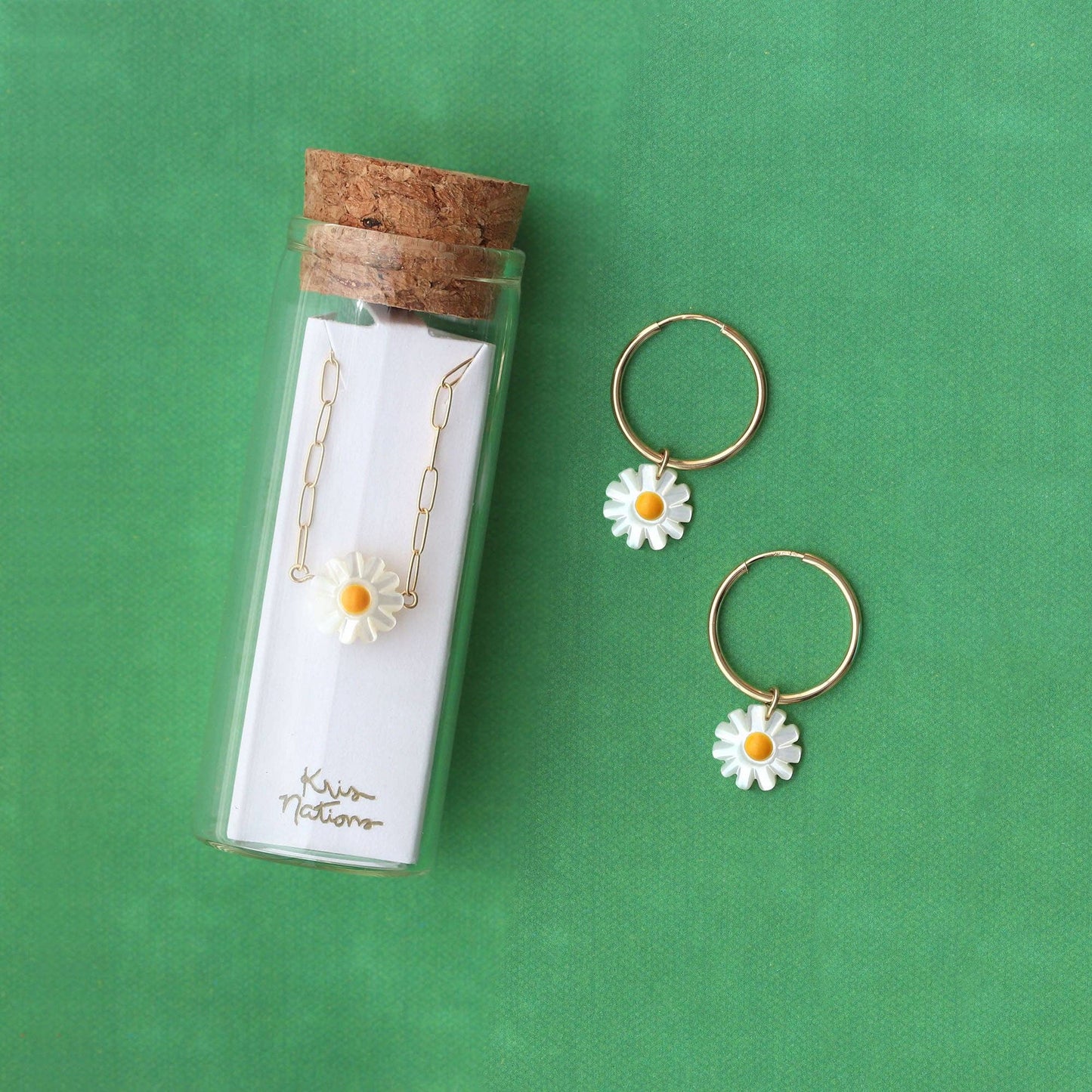 Mother of Pearl Daisy Hoop Earrings
