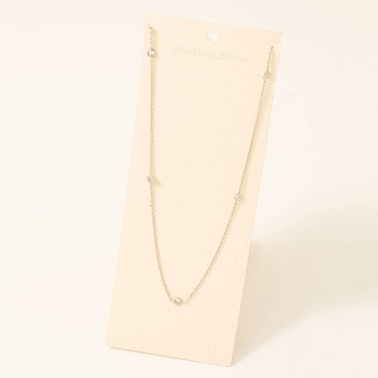 Sterling Silver Dainty Studded Station Necklace
