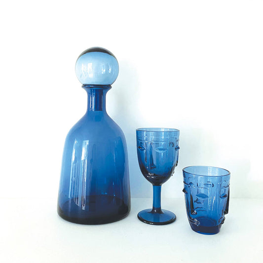 Blue face glass D8 H16.5cm