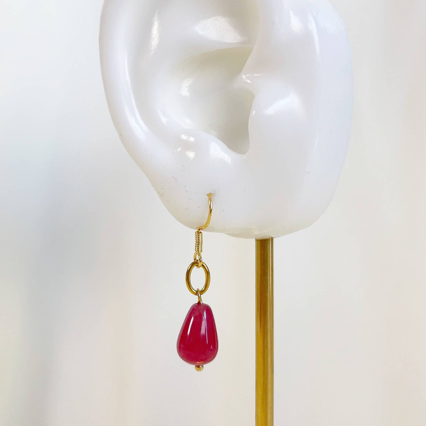 Ruby gem earrings, pink gem earrings, ruby stone earrings