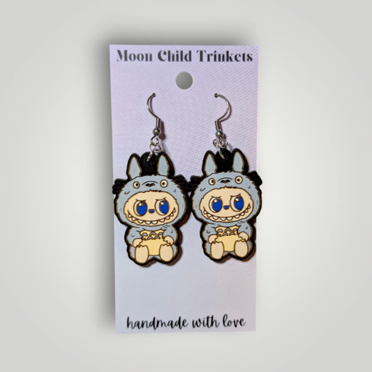 Totoro Labubu Hand Painted Wood Dangle Earrings