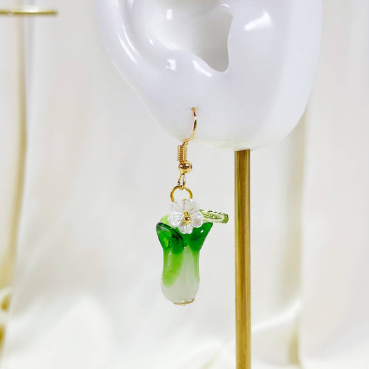 E216 green cabbage earrings, charm earrings, dangle earrings