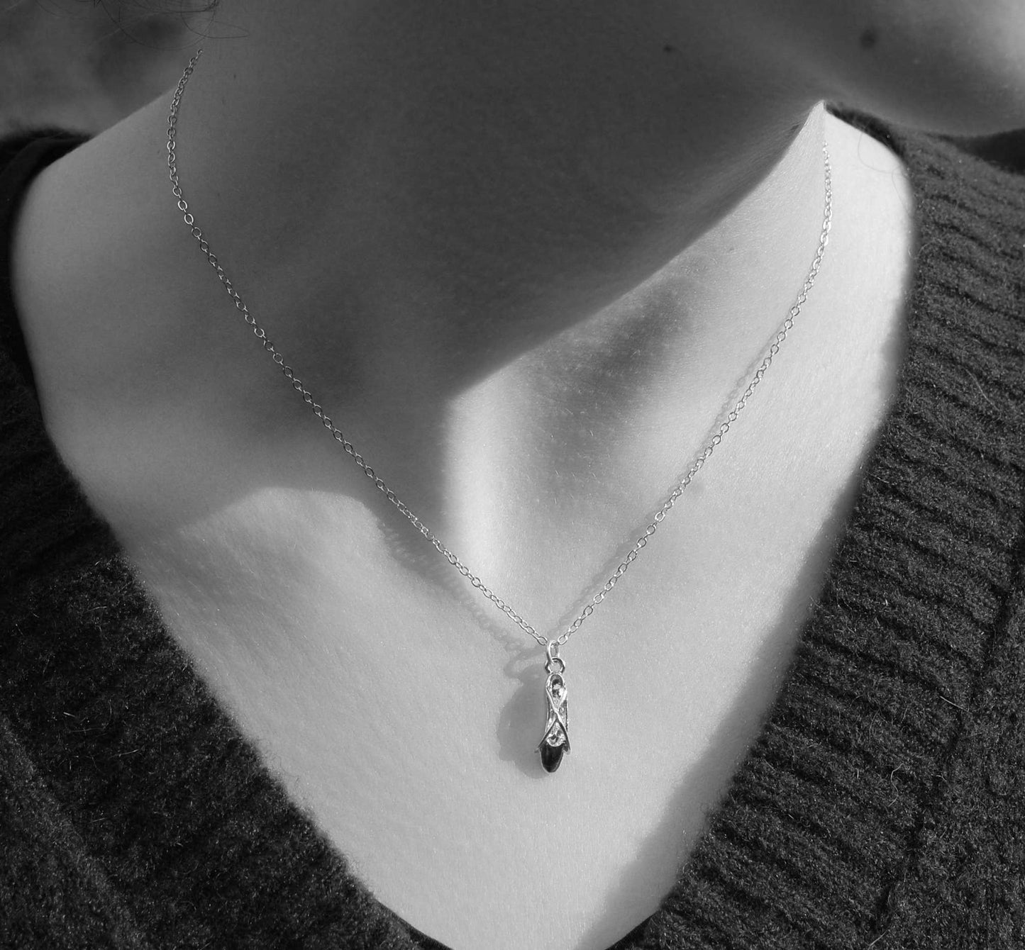 Ballet Slipper Necklace - silver