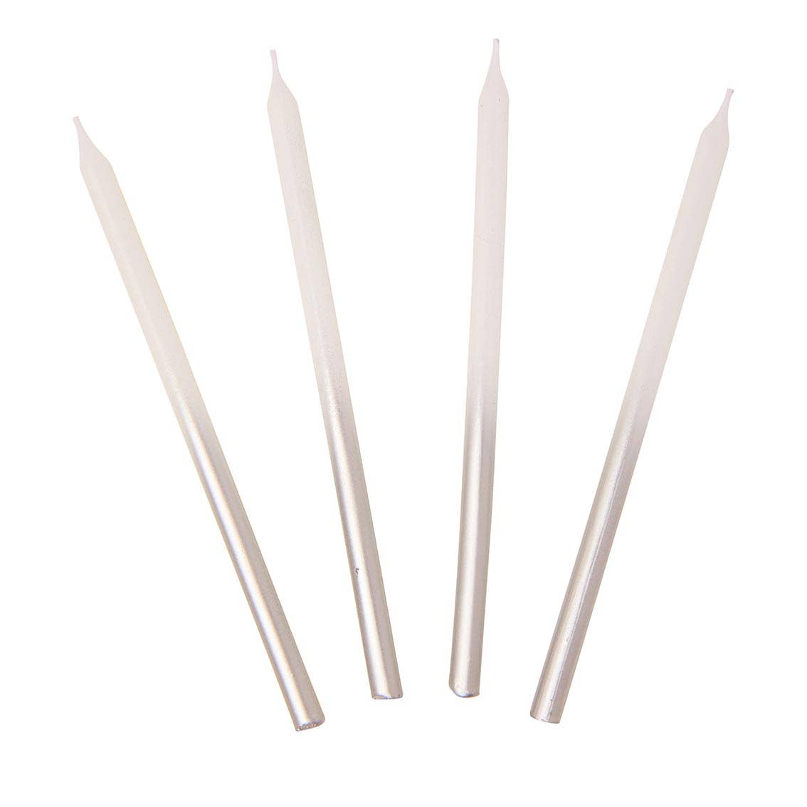 White & Silver Candles - 16 Pack | Birthday Party |