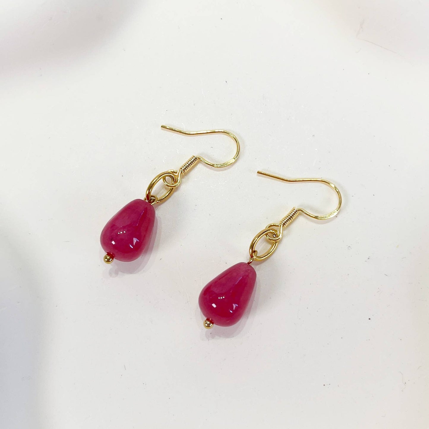 Ruby gem earrings, pink gem earrings, ruby stone earrings