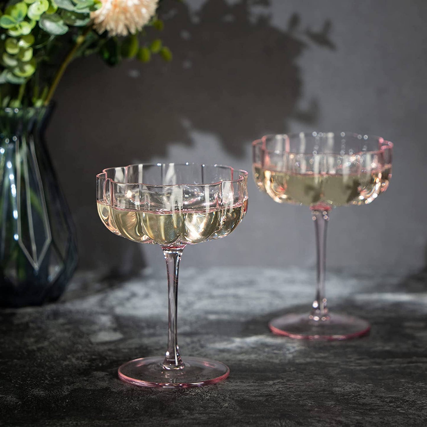Elegant Flower Champagne & Cocktail Coupes - Pink Set of 4