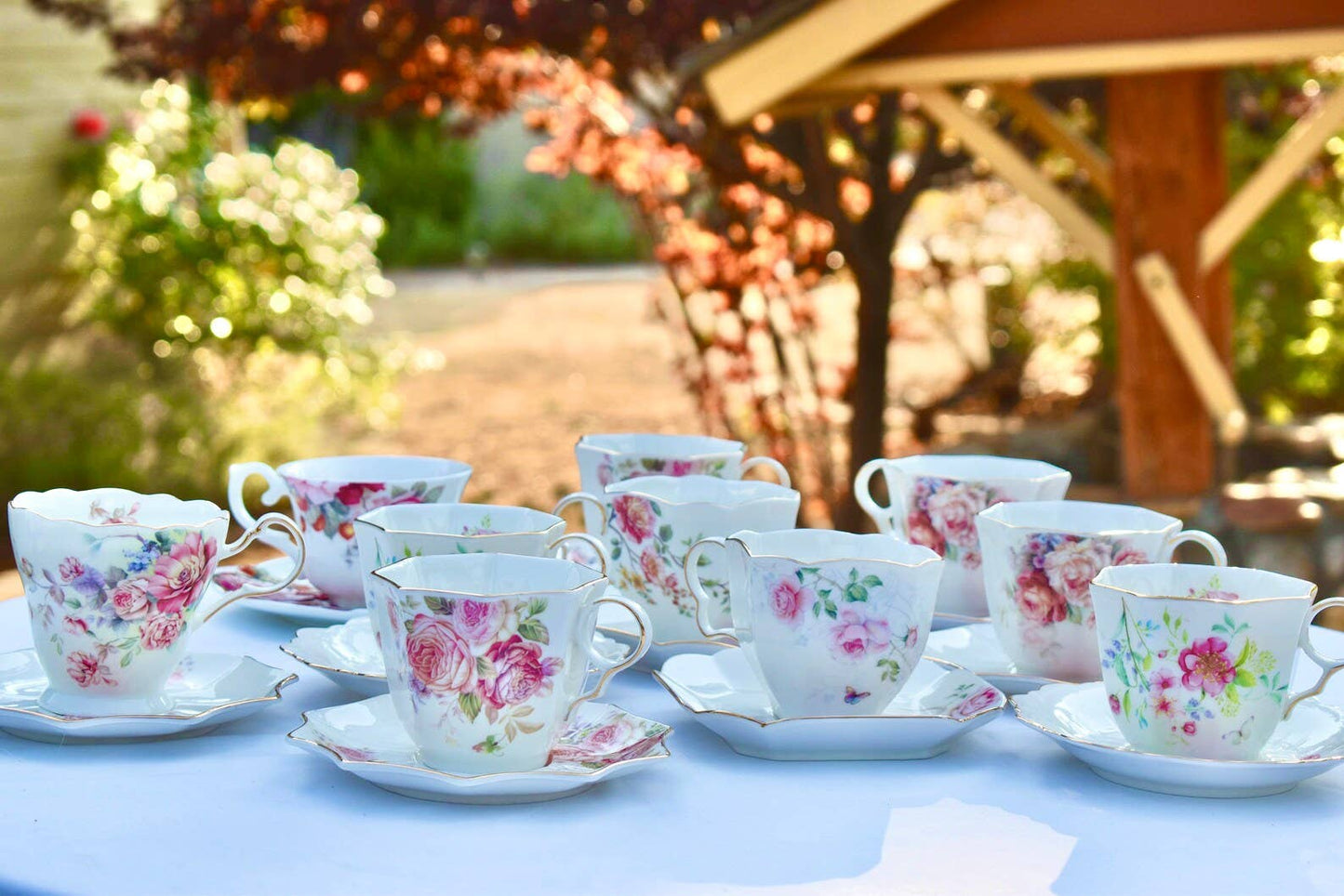 Dainty Romantic White and Pink Floral Teacup and Saucer