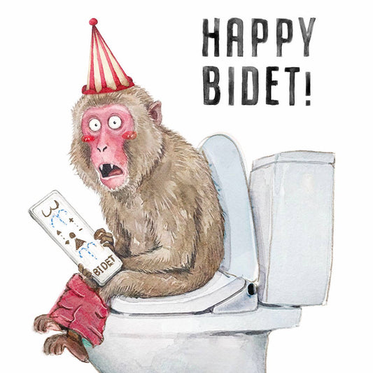 Happy Bidet Monkey - Funny Birthday Card