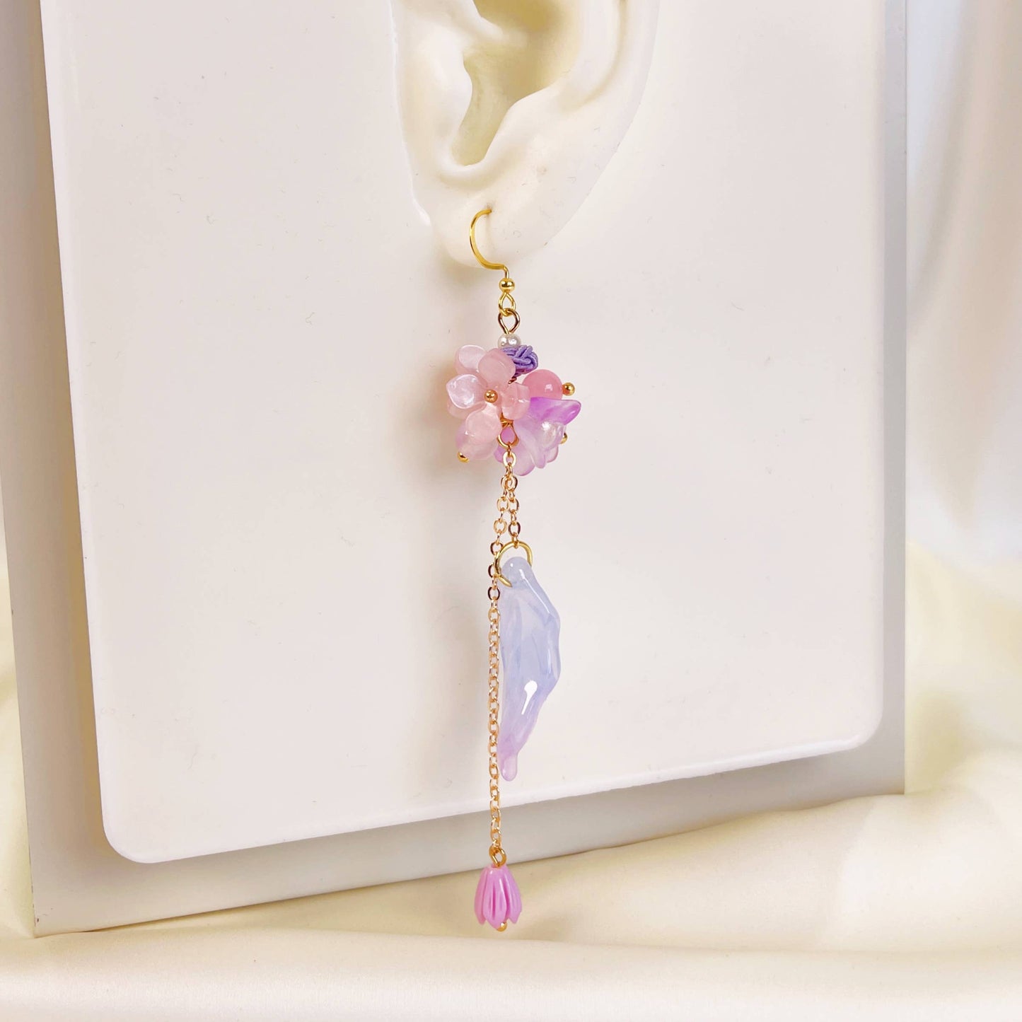 E194 purple flower long dangle drop earrings