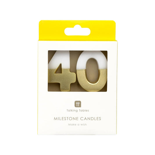 White & Gold Number Candle - 40 | Milestone Birthday |