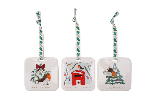 Winter Robin 6 Asst Ceramic Hangers and Display