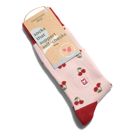 Socks that Support Self-Checks (Pink Cherries)