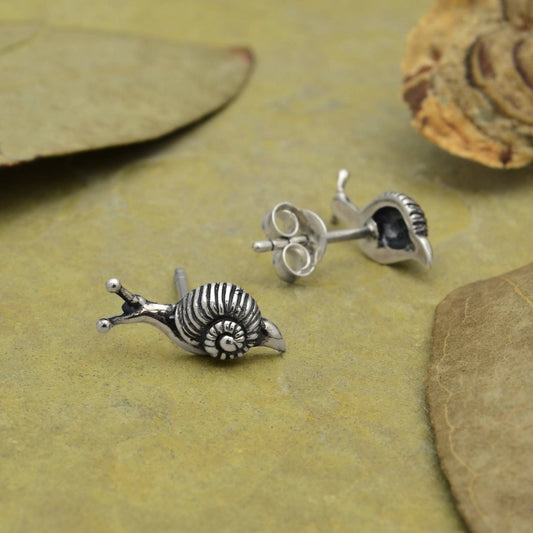 Sterling Silver or Bronze Tiny Snail Post Earrings 6x14mm