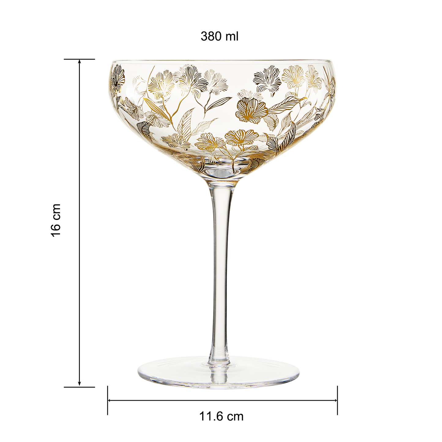 Khen Vintage Gold Floral Decal Champagne Coupe Set of 2 13oz