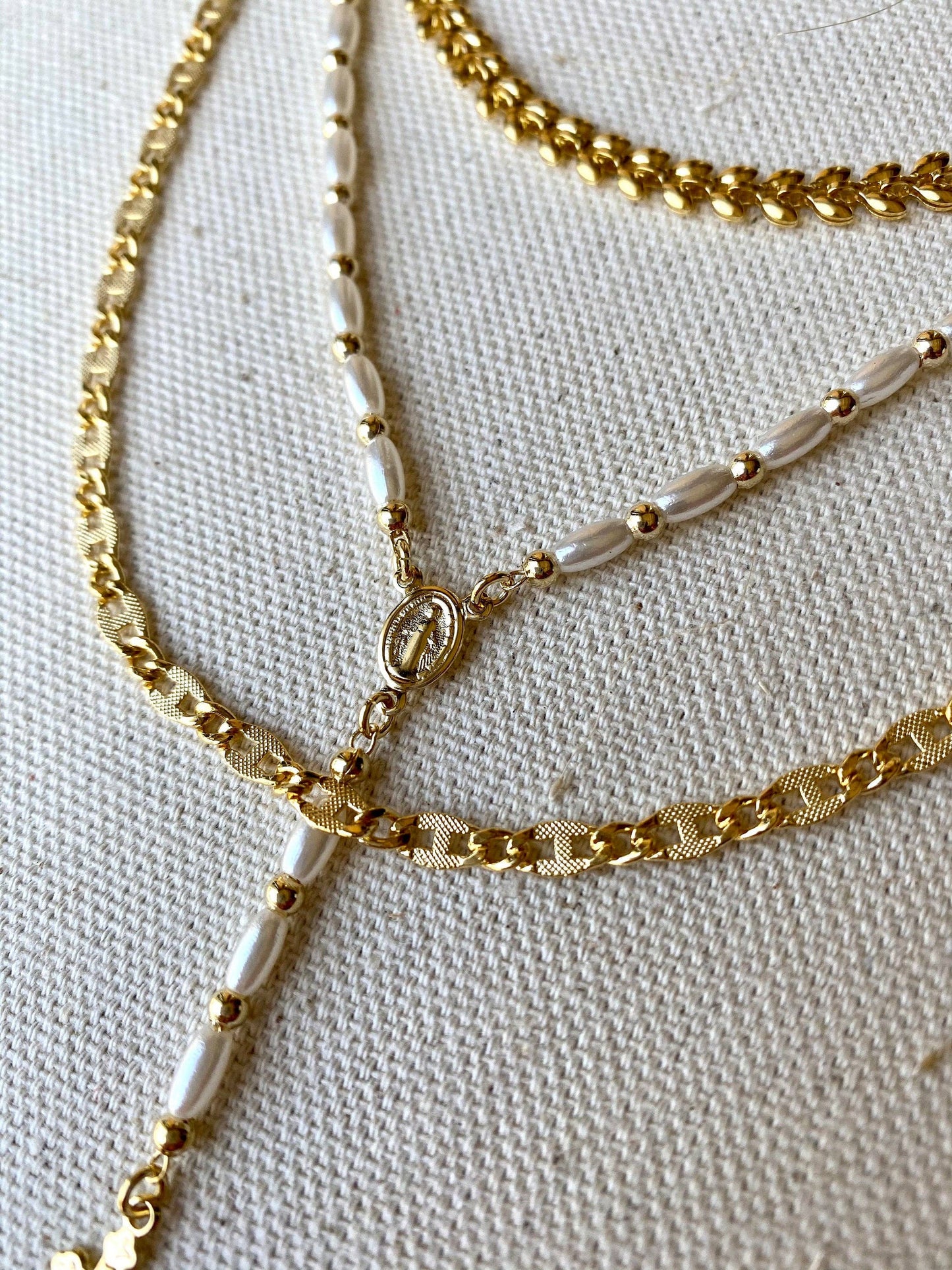 18k Gold Filled Pearl Rosary
