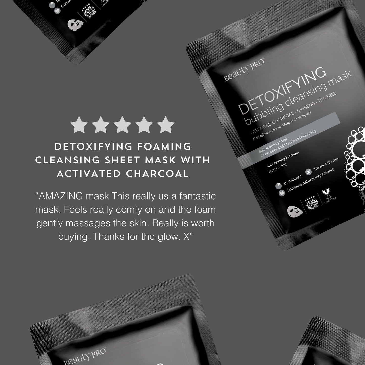 DETOXIFYING Bubbling Cleansing Charcoal Sheet Mask - Vegan