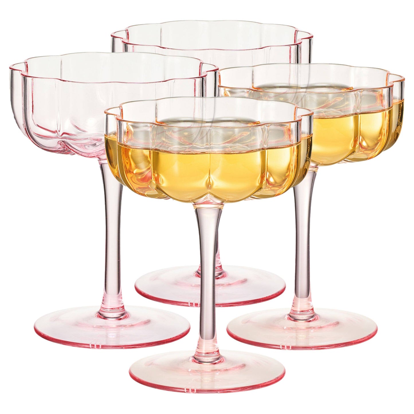 Elegant Flower Champagne & Cocktail Coupes - Pink Set of 4