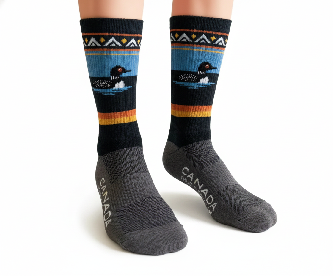 Unisex Loon Wildlife Mid-Calf Hiking Socks | Cushioned Cotton Blend Camping Socks
