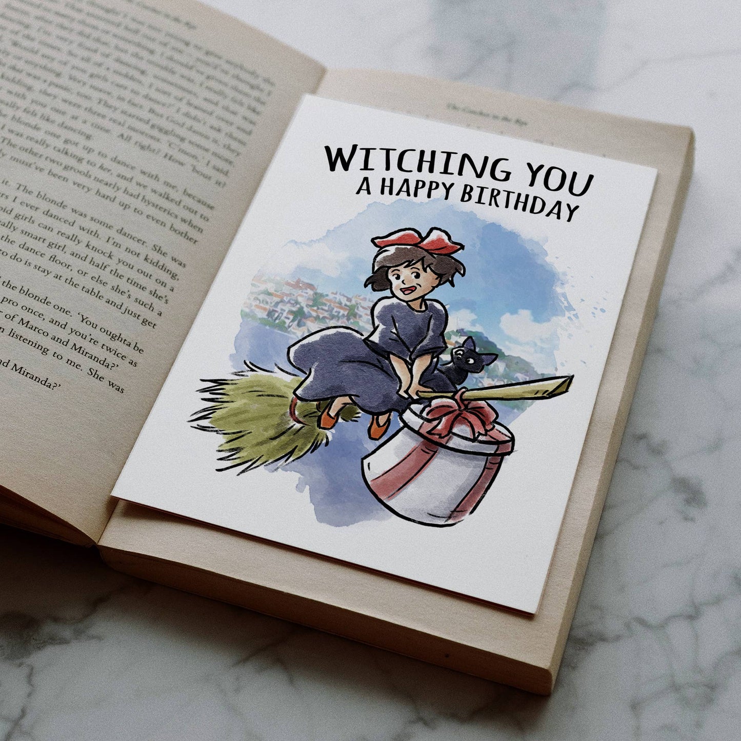 "Witching You" Young Witch Broom Anime Birthday Card