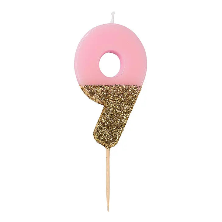 Pink and Gold Glitter Number Candle, 0-9