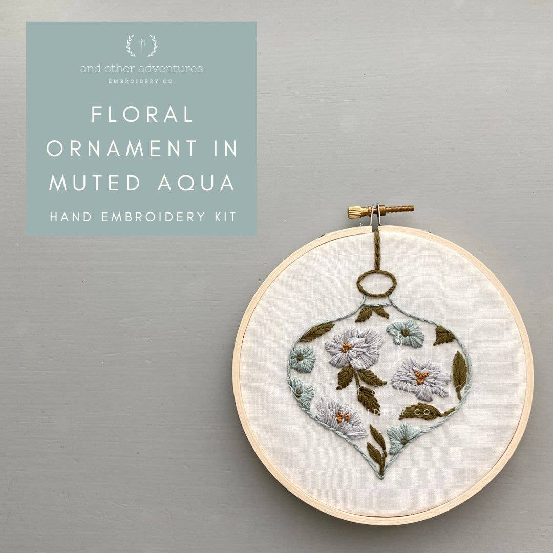 Embroidery Kit - Floral Ornament in Muted Aqua