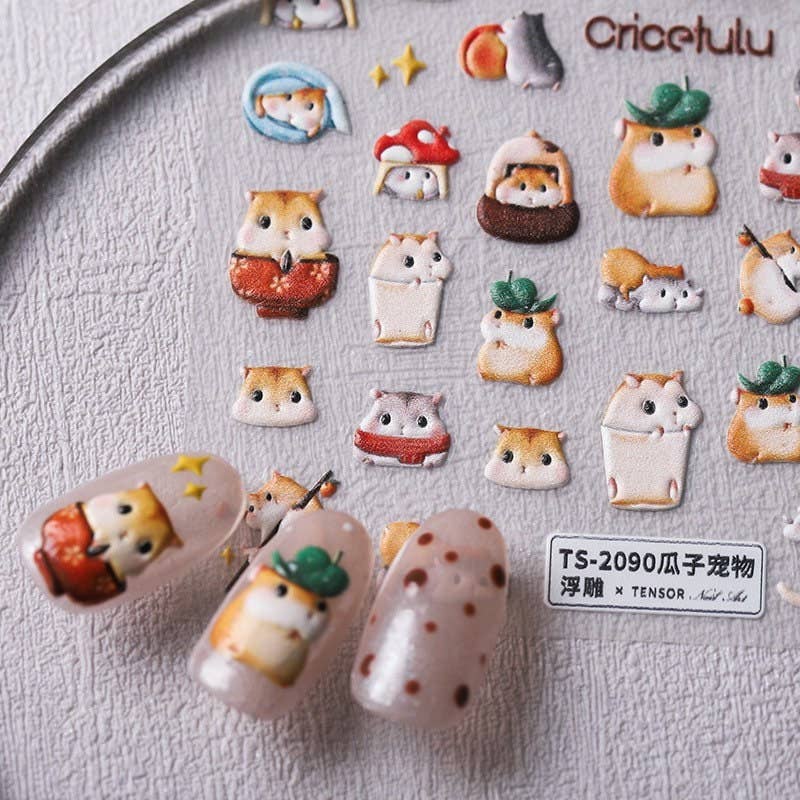 Chipmunk Embossed Pattern Design Nail Deco Sticker