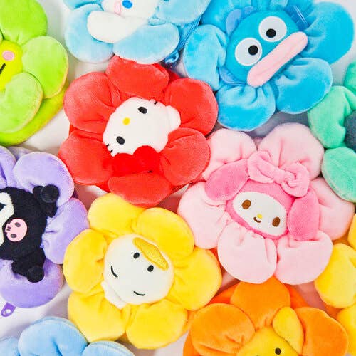 Sanrio Charaters Flower Plush Purse, Key chain zipper Charm - Front & Company: Gift Store