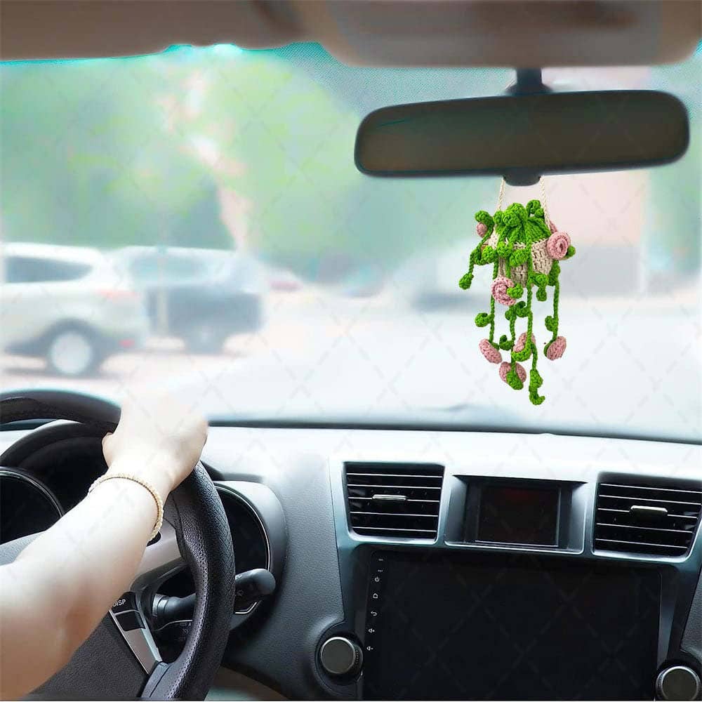Crochet Monstera Car Plant Hanging, Aesthetic Flower Decor
