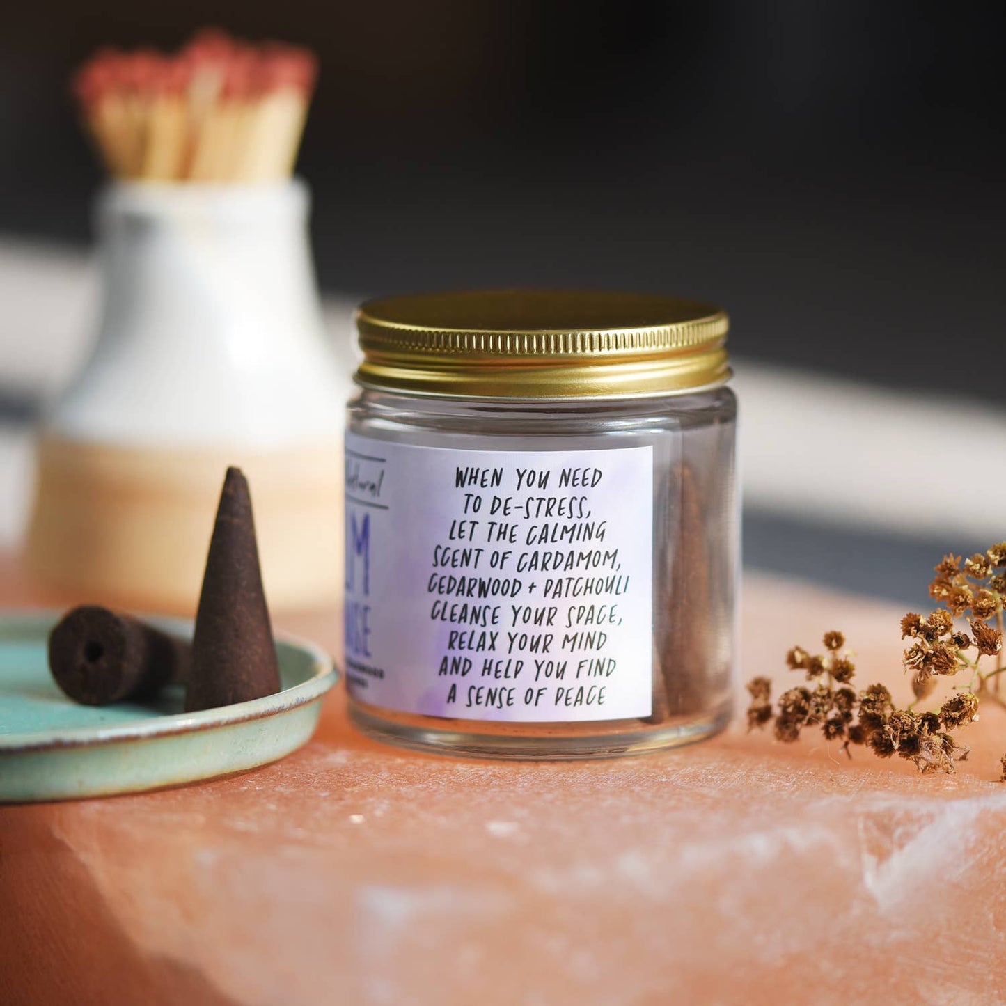 Calm Incense Jar of Incense Cones - plant based, vegan