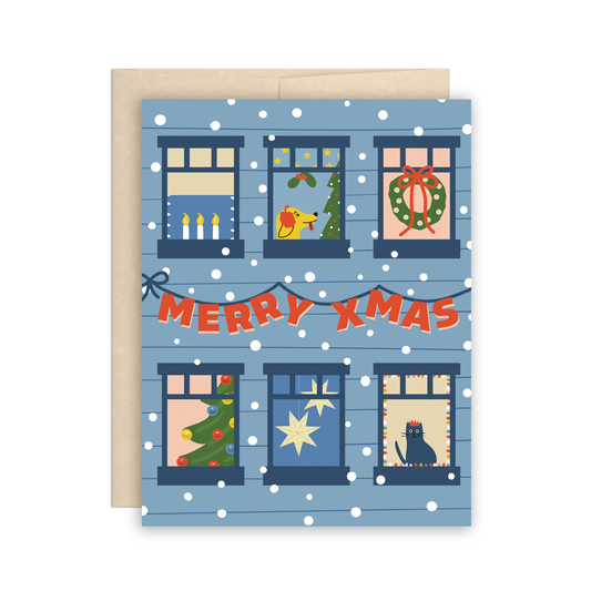 Merry Christmas Holiday Apartment Windows Card