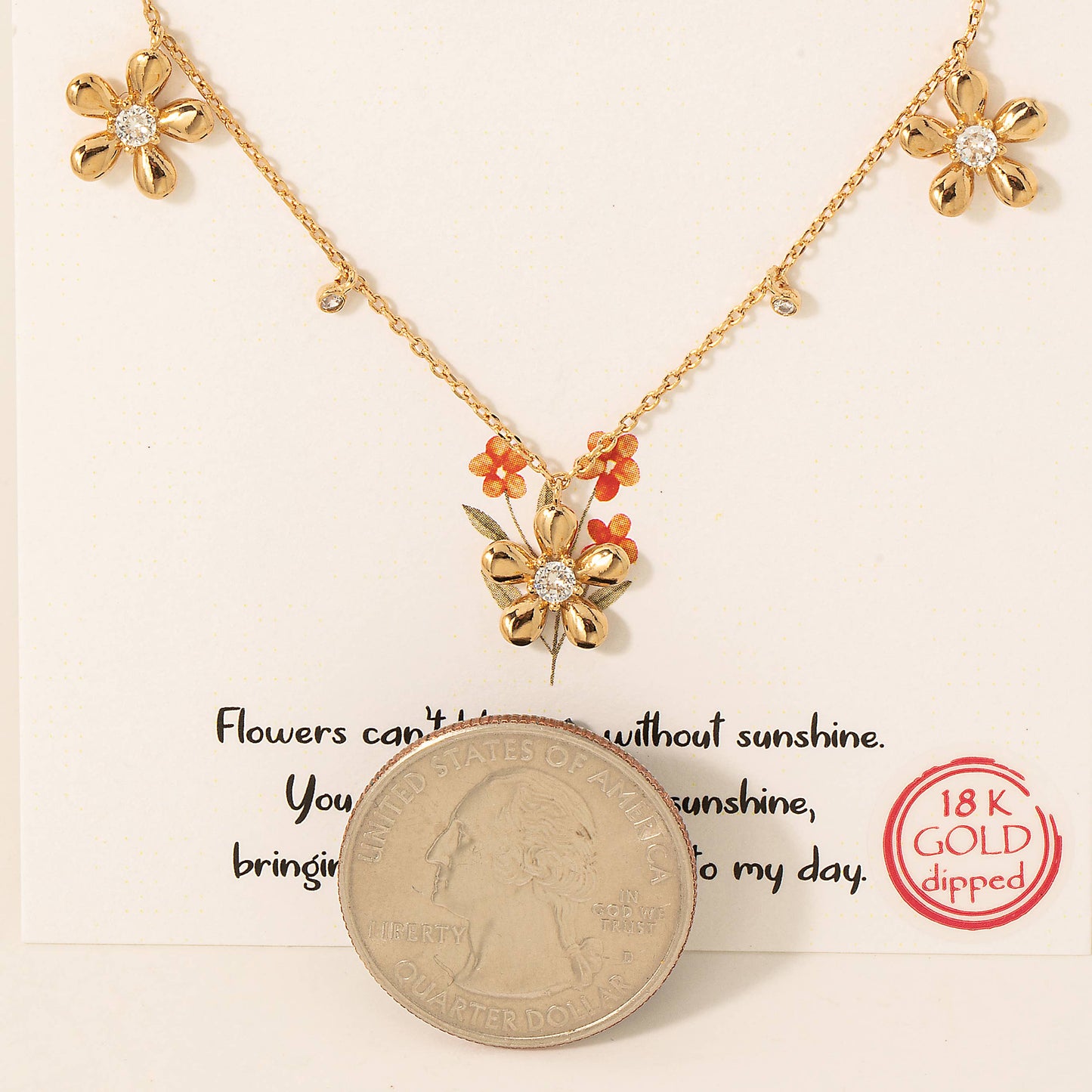 Gold Dipped Studded Flower Charms Necklace