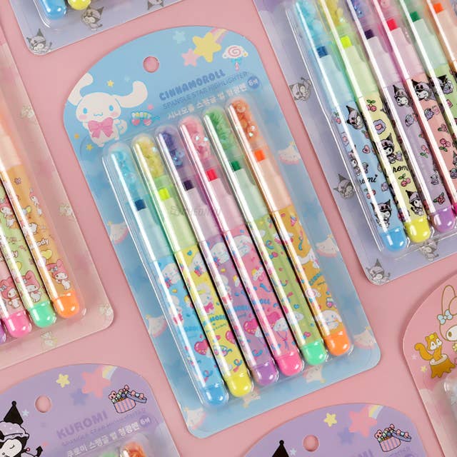 Sanrio Star Shape Highlighter with Spangle Cap 6PCS set