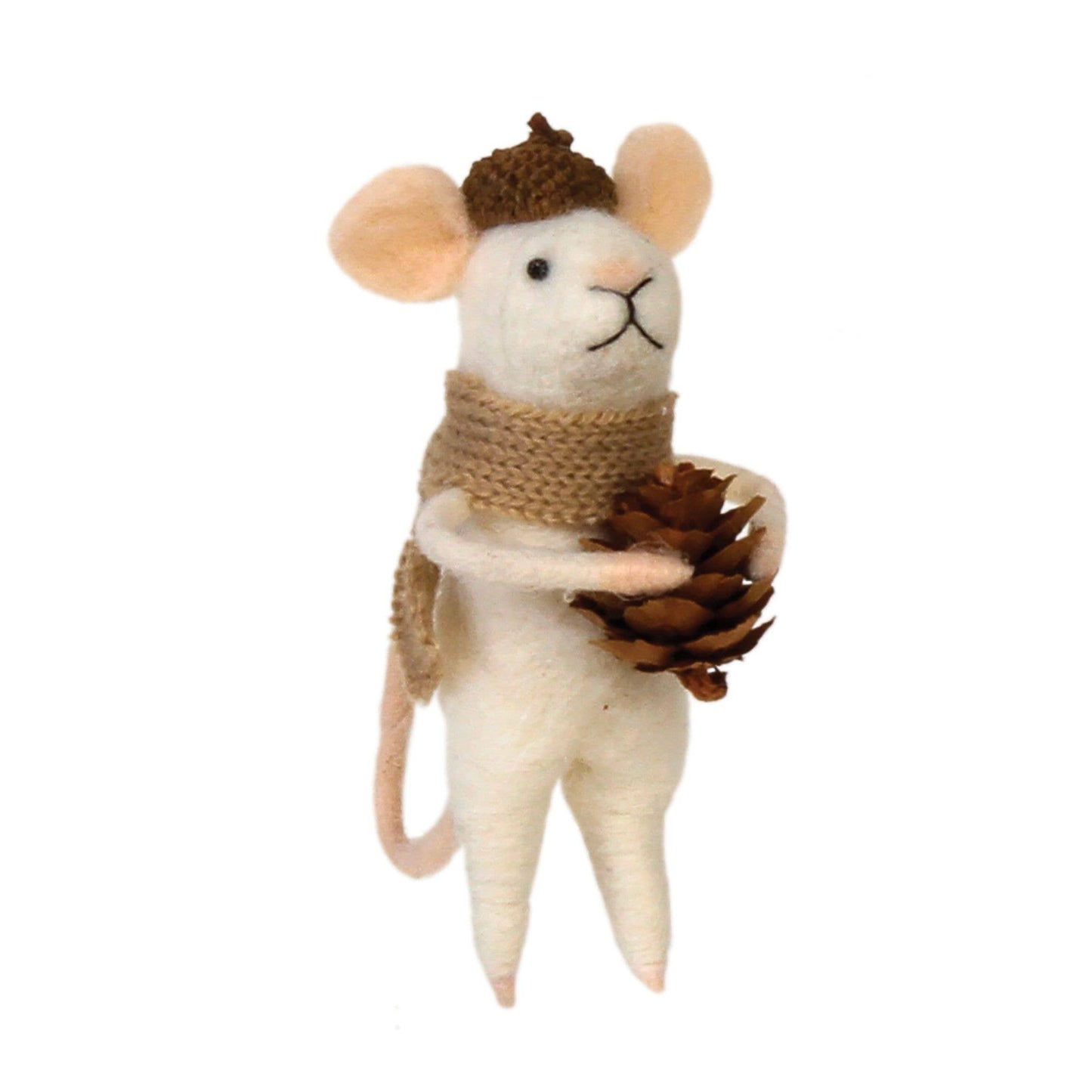 Felt Mouse Ornament: Felted Mouse w/Beige Scarf Ornament