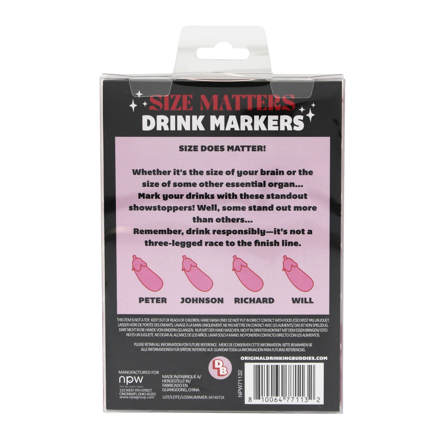 Drinking Buddies Size Matters Drink Markers- 4 Pack