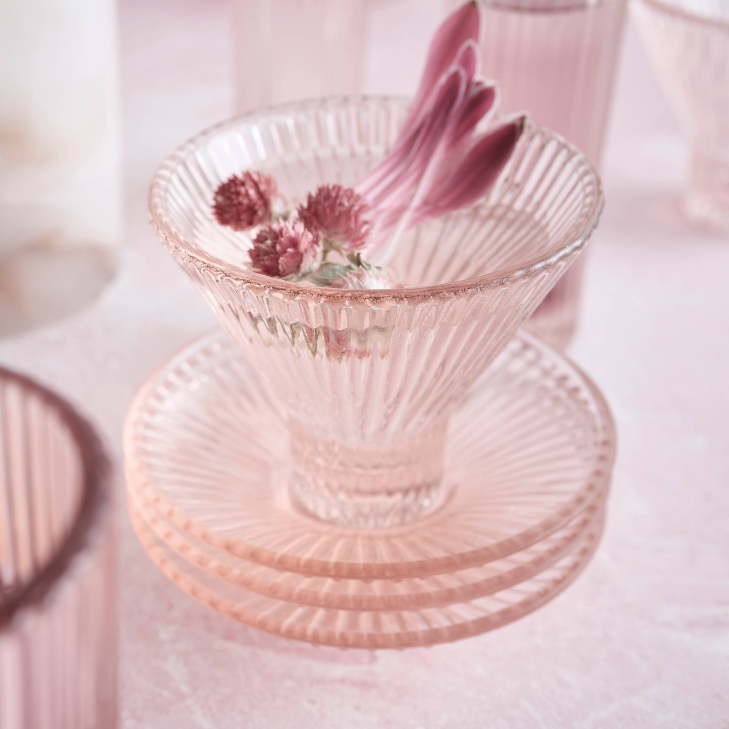Pressed Pink Glass Small Plates