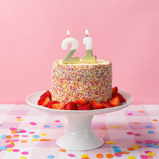 White & Gold Number Candle - 21 | Milestone Birthday |