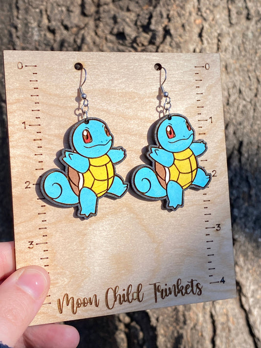 Squirtle Pokemon Hand Painted Dangle Earrings