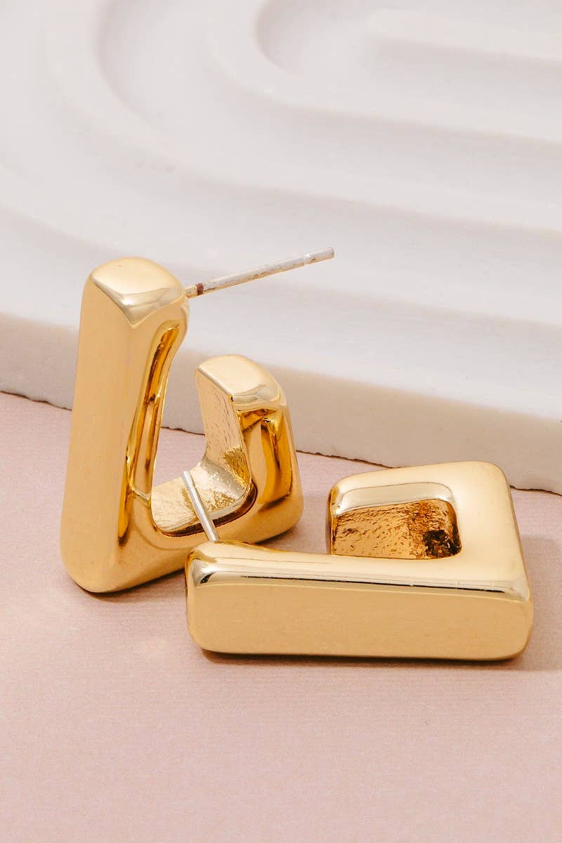 Gold Dipped Rectangle Hoop Earrings